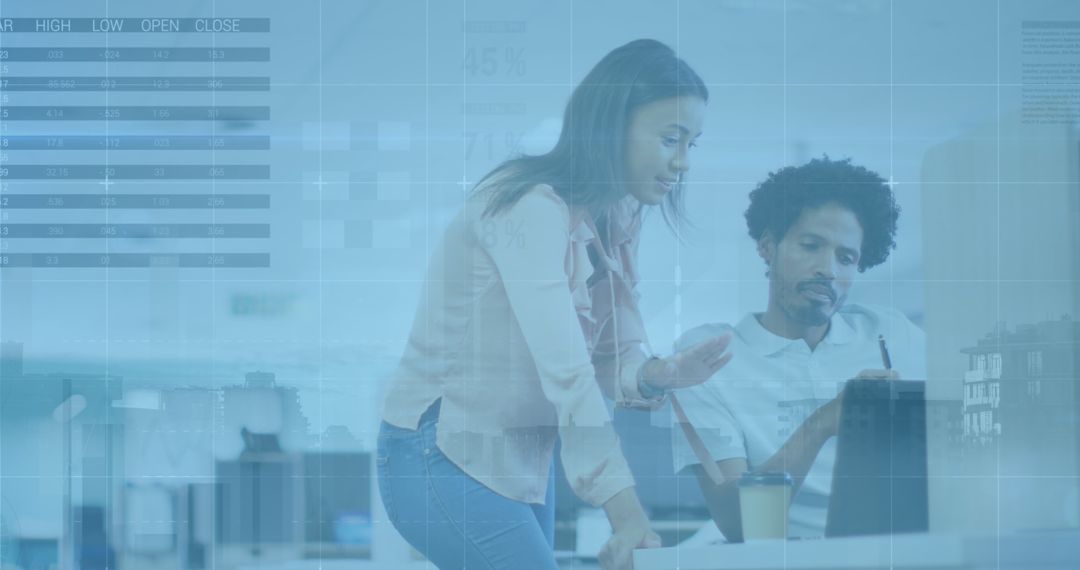 Diverse Team Discusses Financial Data in Office Environment