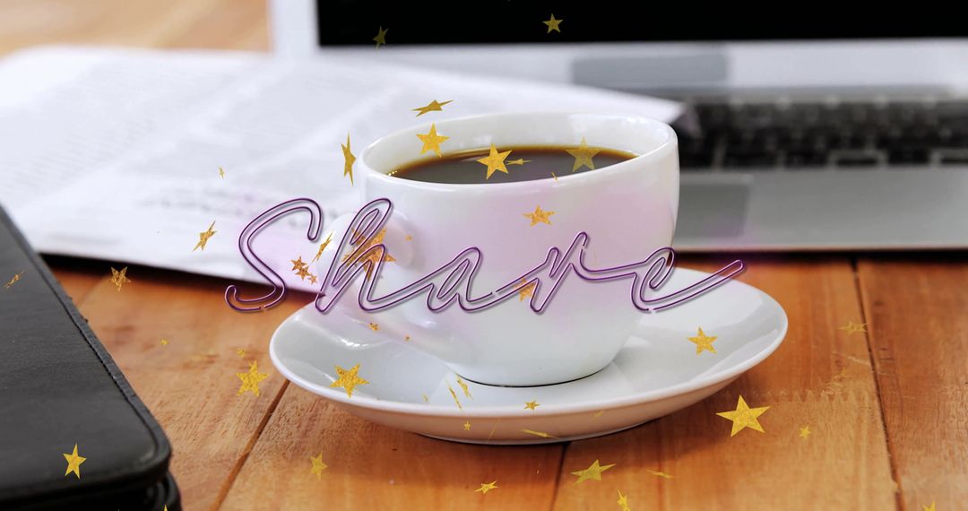 Coffee Cup Next to Laptop and Documents on Wooden Workspace