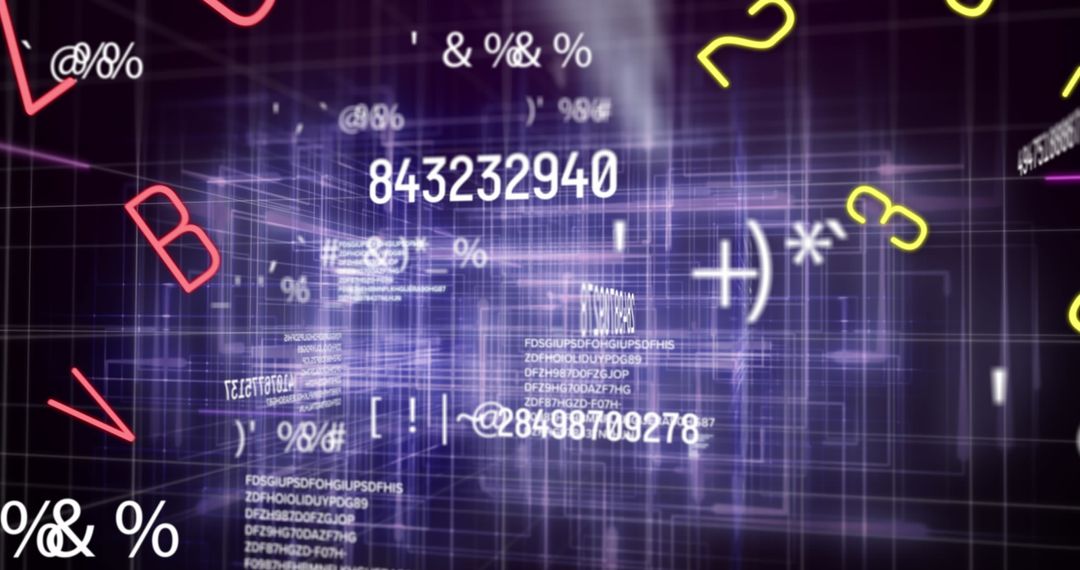 Futuristic Digital Matrix with Floating Numbers and Symbols