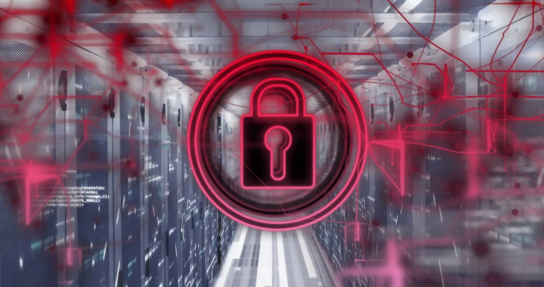 Cybersecurity Lock Over Digital Data in Server Room