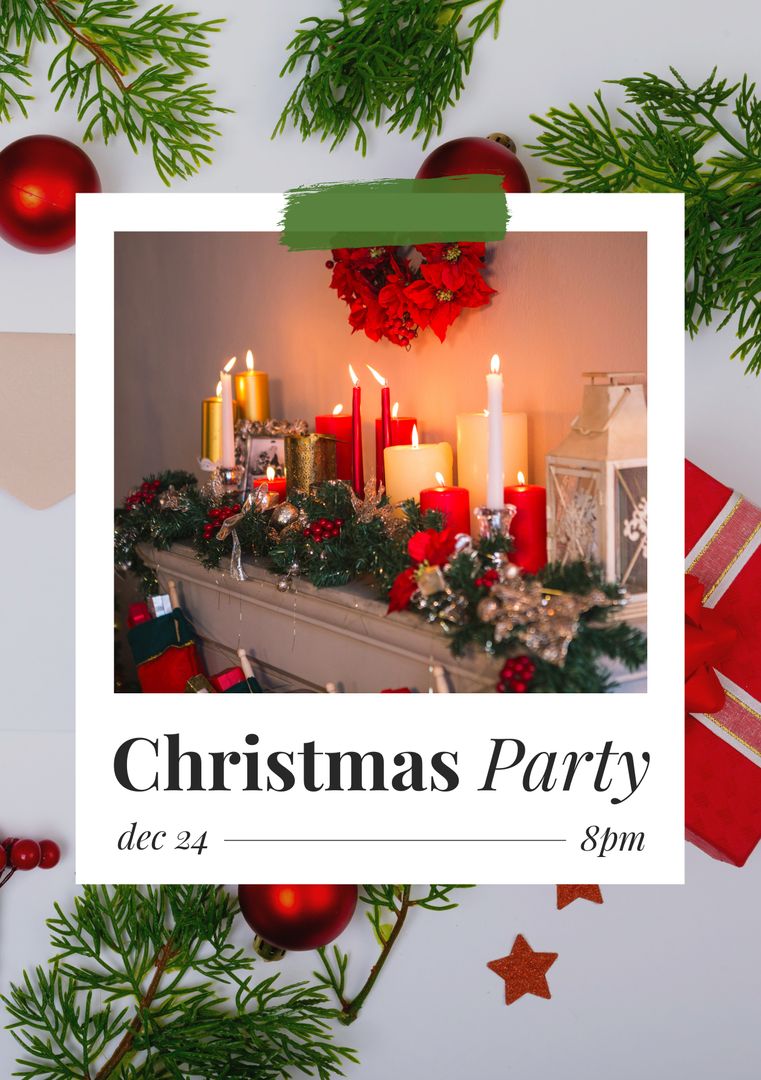 Christmas Party Invitation Poster with Festive Candles and Decor