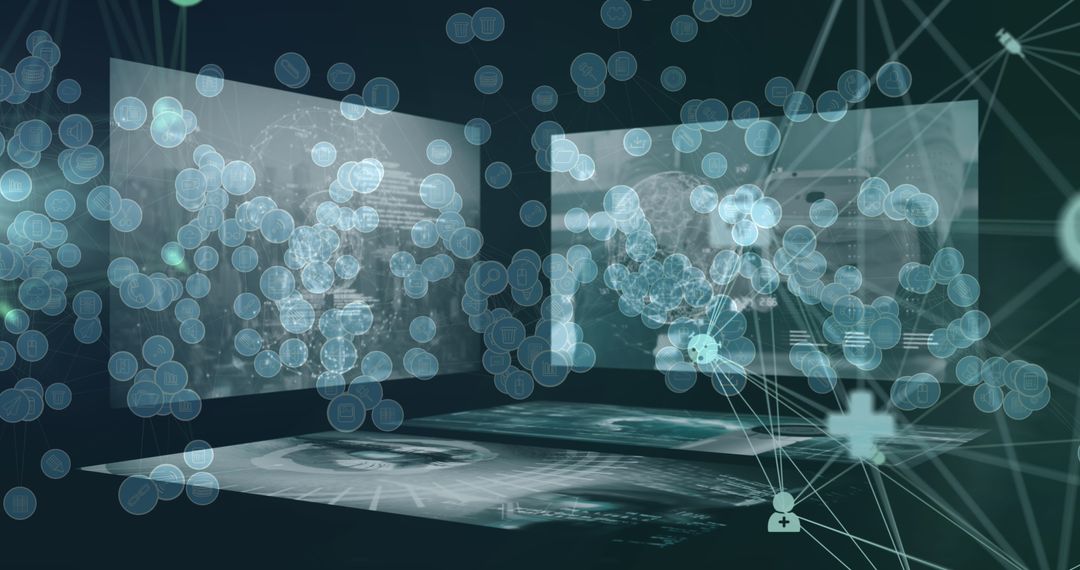 Digital Network Icons Overlapping Data Processing Interface