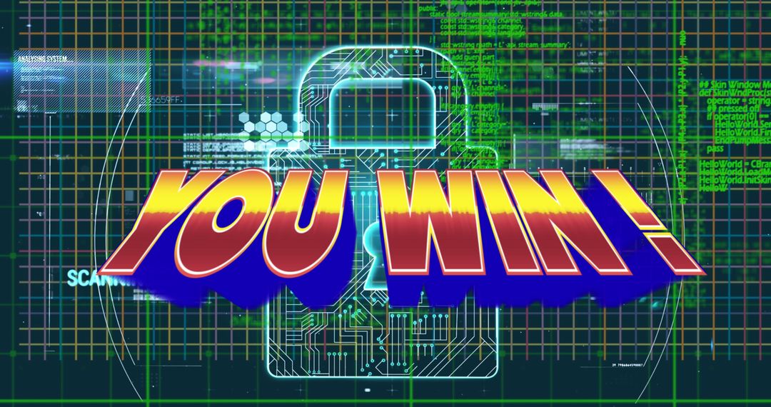 You Win Text Over Padlock and Code in Virtual Grid