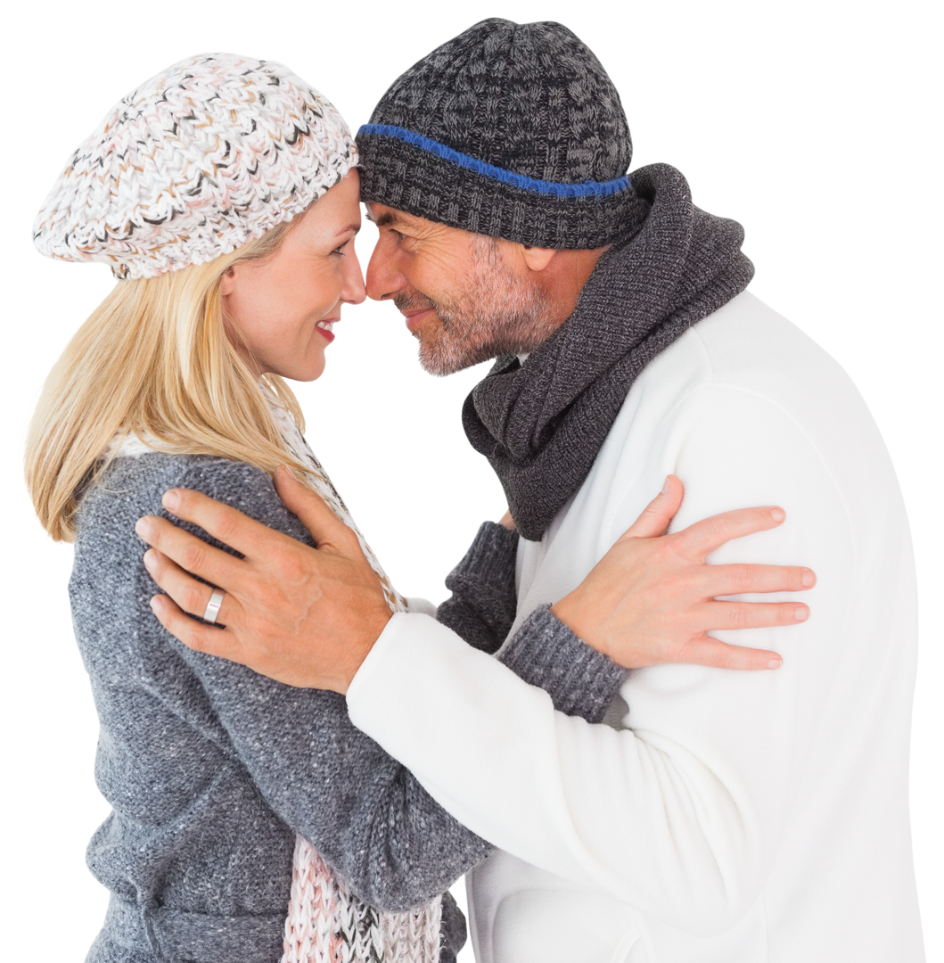 Couple Romancing with Transparent Background Wearing Warm Clothing - Download Free Stock Images Pikwizard.com