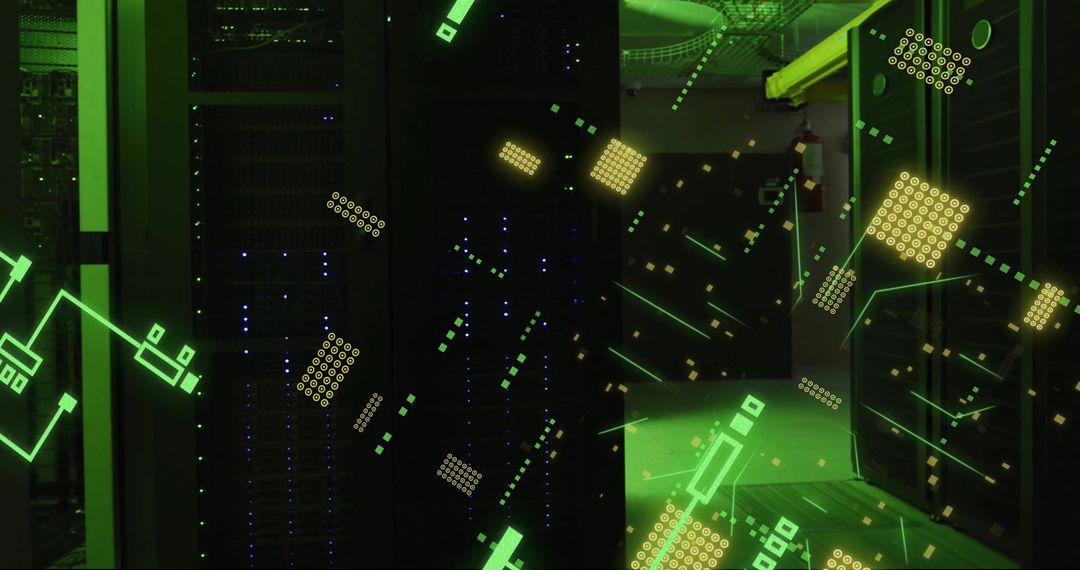digital circuit board overlay on server room representing data processing - Free Images, Stock Photos and Pictures on Pikwizard.com