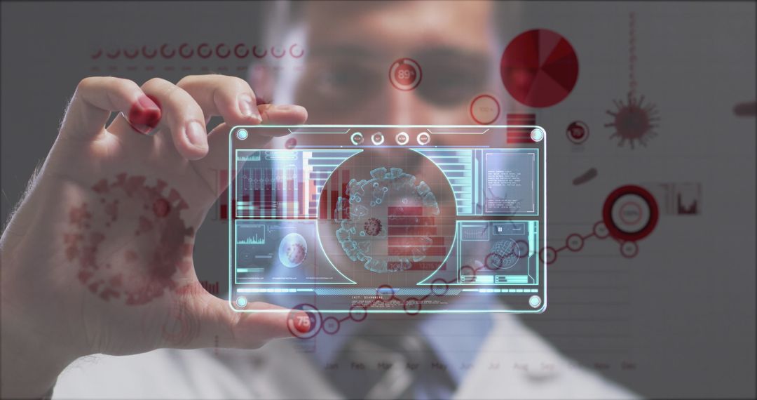 Scientist Analyzing COVID-19 Data on Futuristic Digital Screen