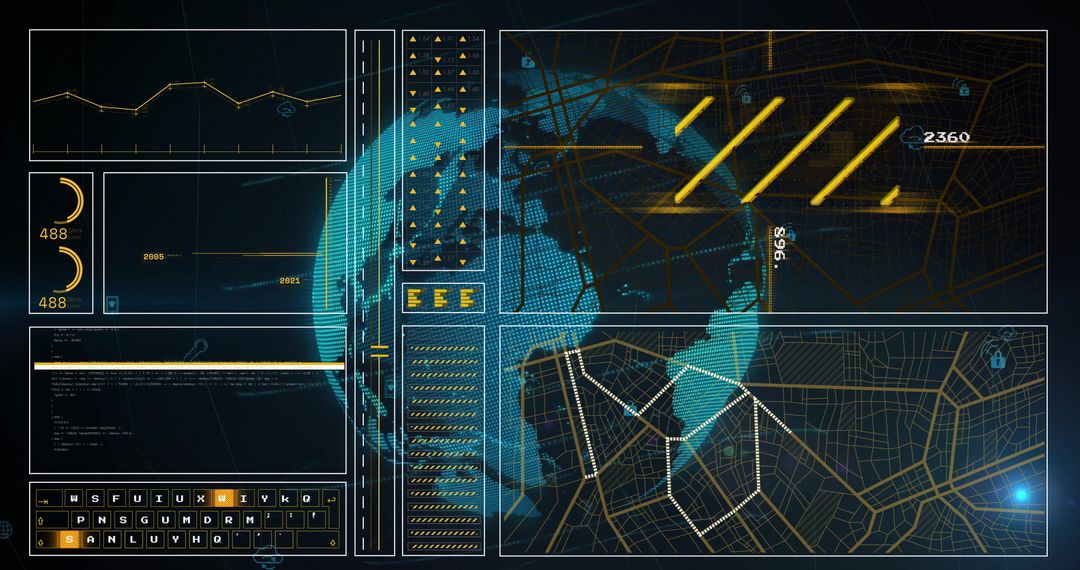 Futuristic Control Interface with Holographic Globe and Analytics