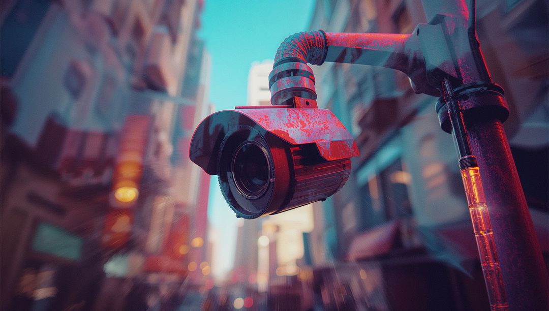 Futuristic Surveillance Camera Overlooking Lonely Urban Scene