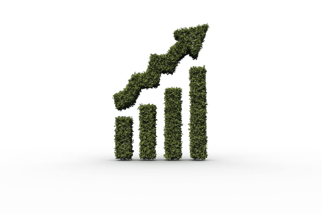 Sustainable Growth Bar Chart with Grass on Transparent Background