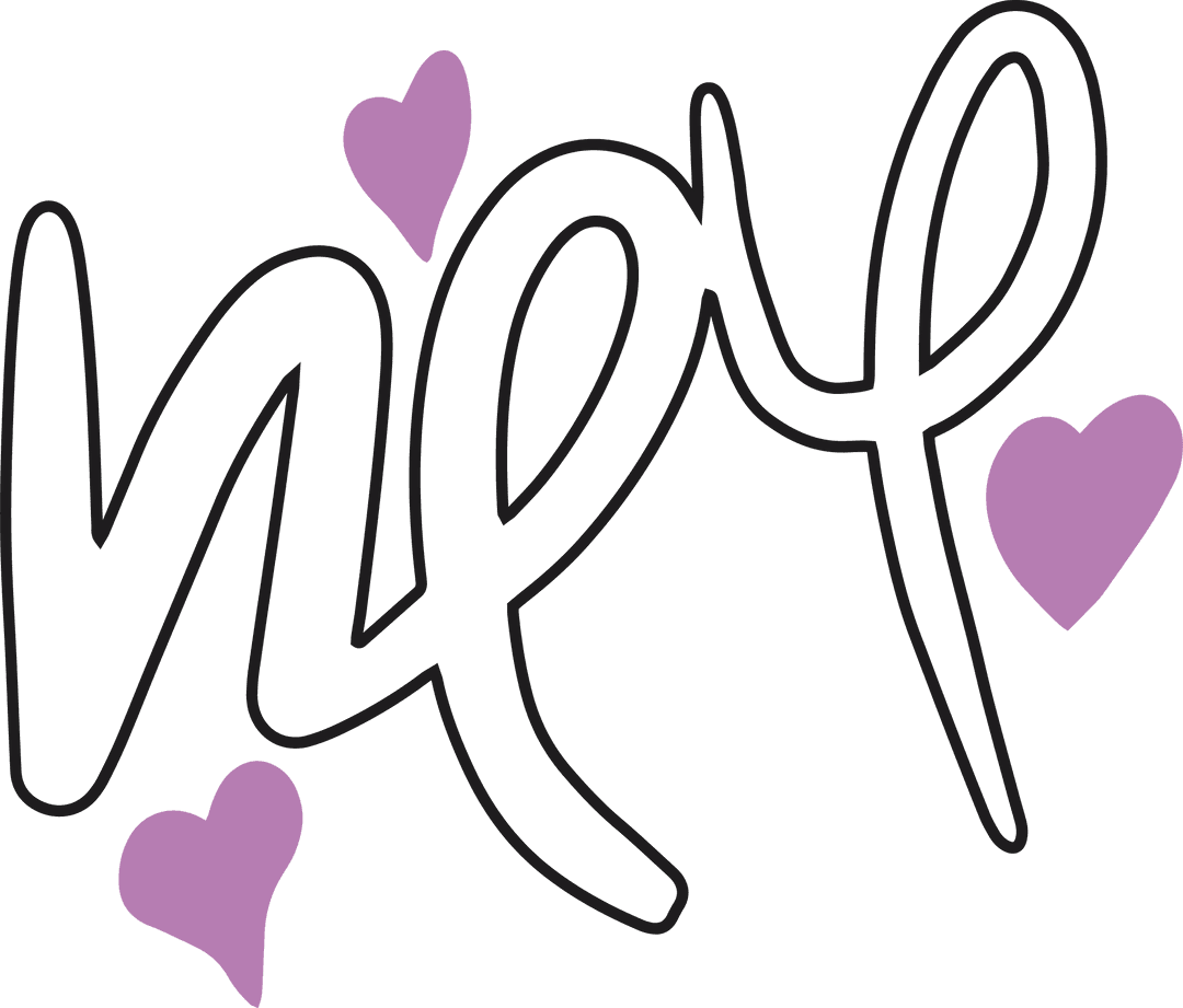 Artistic Cursive Lettering with Lilac Hearts on Transparent Canvas