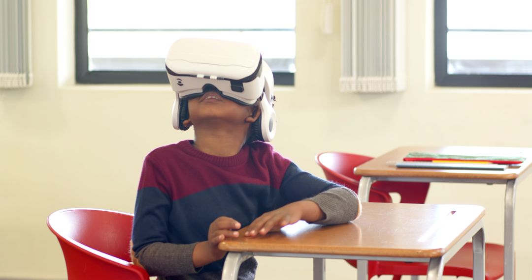 Child Experiencing Virtual Reality in Classroom Setting