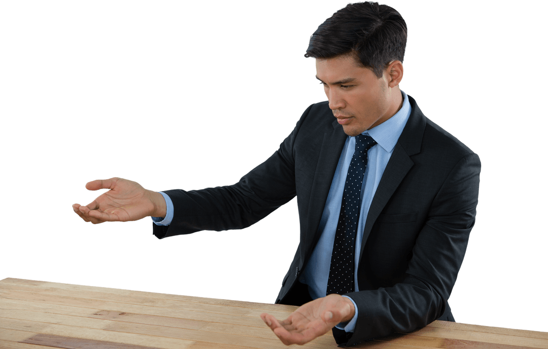 Transparent Businessman Gesturing During Meeting Discussion