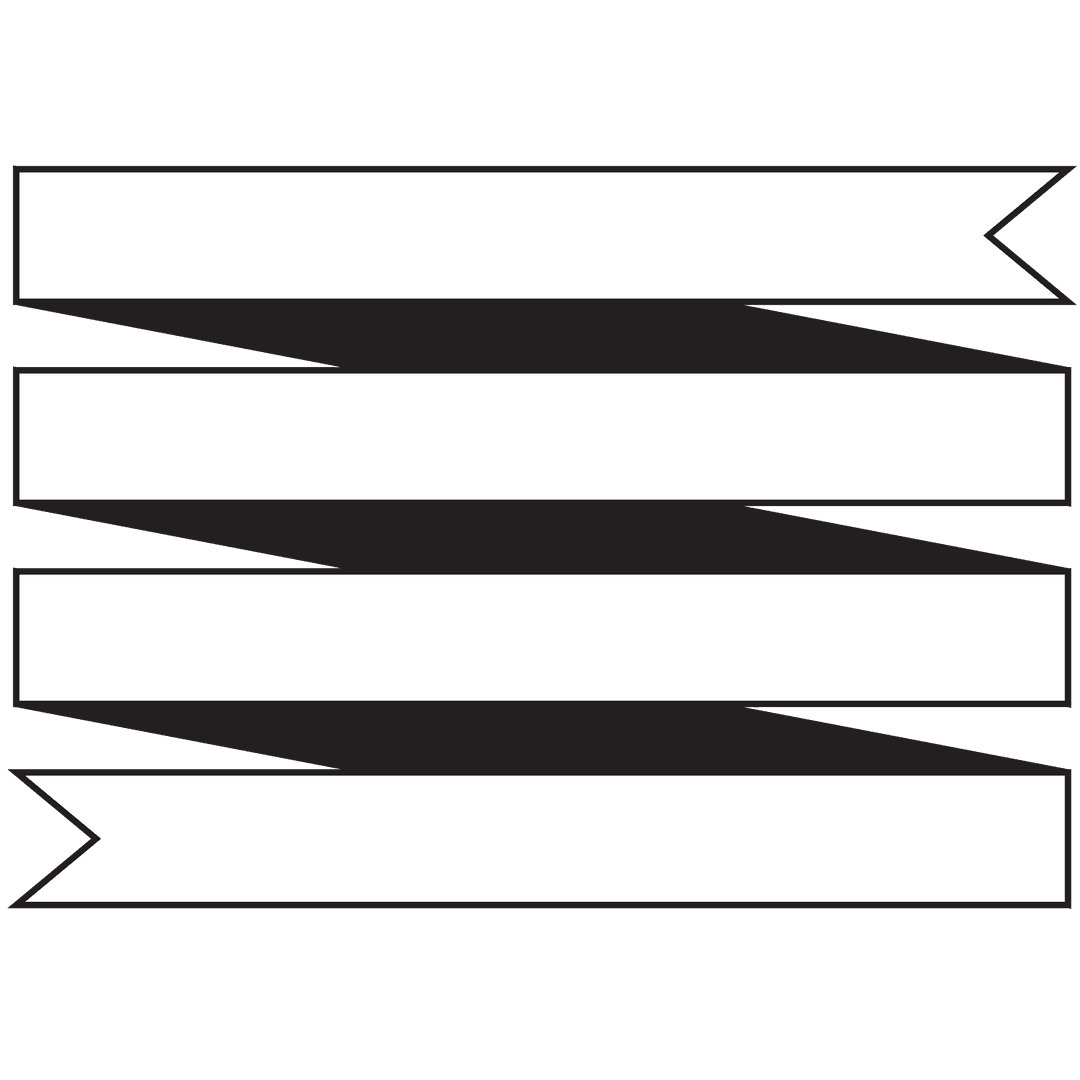 Abstract Black and White Banner Shapes on Transparent Background