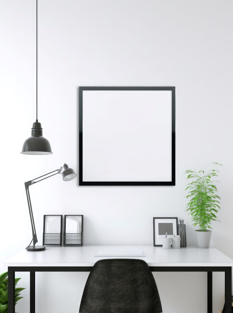 Modern Minimalist Workspace with Blank Frame and Desk Lamp - Free Images, Stock Photos and Pictures on Pikwizard.com