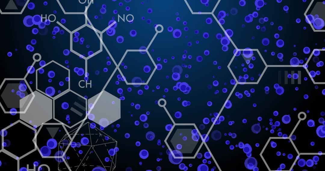 Chemical Structures with Blue Cells on Dim Background
