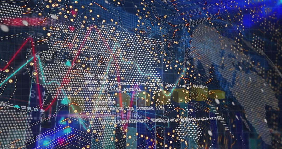 Abstract Digital World Map with Data Visualizations