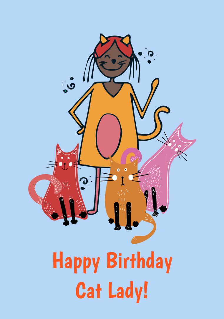 Cheerful Woman Celebrating Cat Lover's Birthday with Colorful Cats - Download Free Stock Templates Pikwizard.com