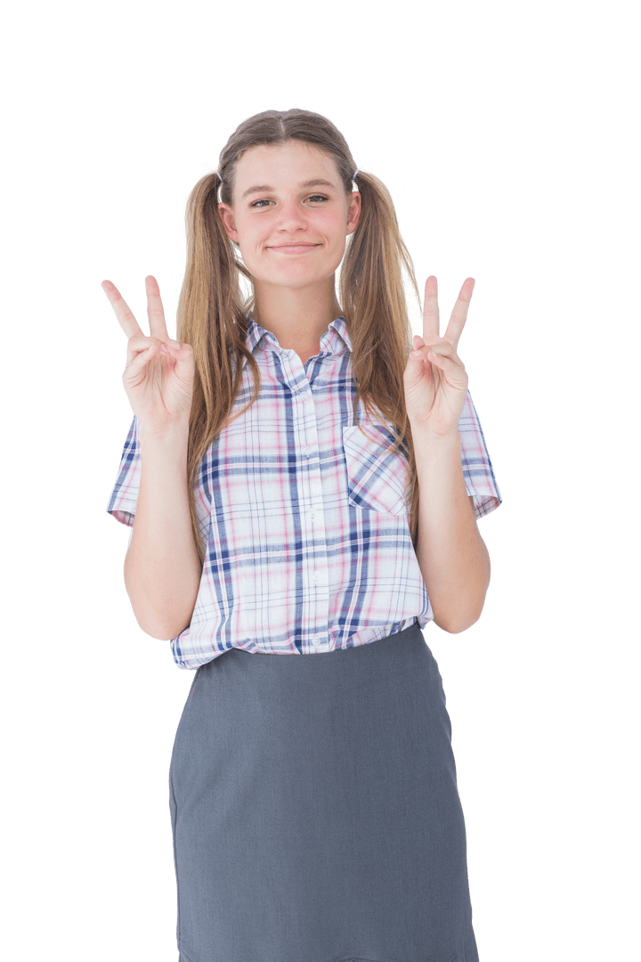 Transparent Hipster Girl Smiling Making Peace Gesture