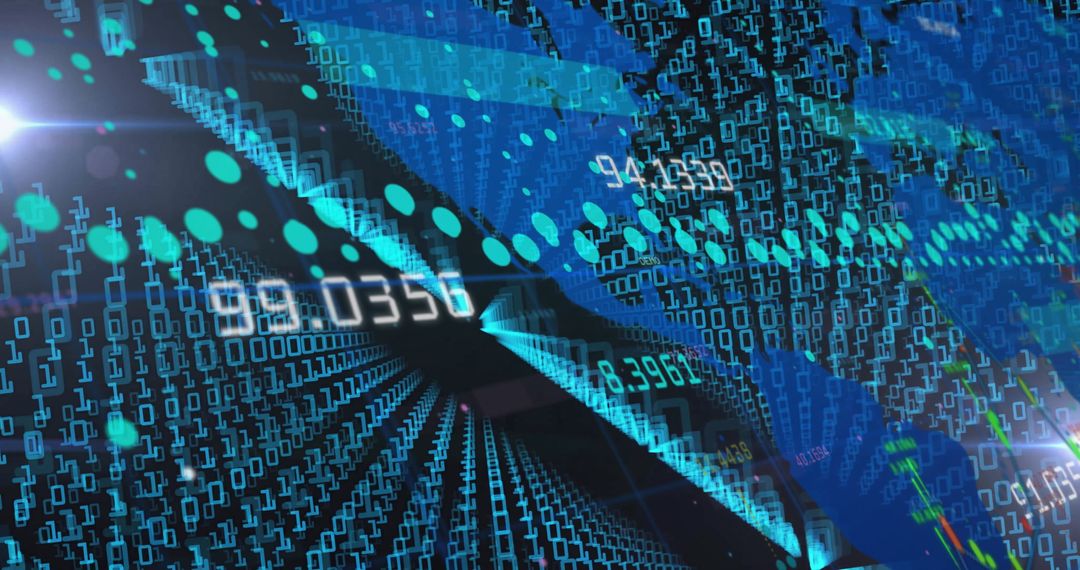 Digital Data Stream with World Map Projection