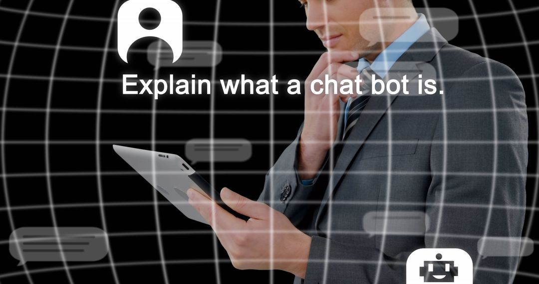 Businessman Engaged in AI Chatbot Interaction on Digital Interface