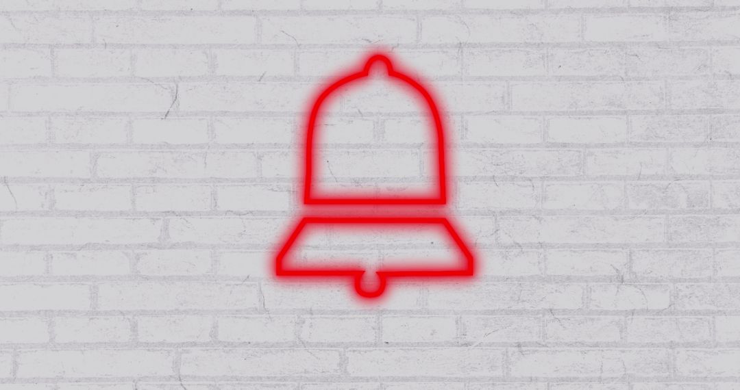 Red Neon Bell Icon Against White Brick Wall