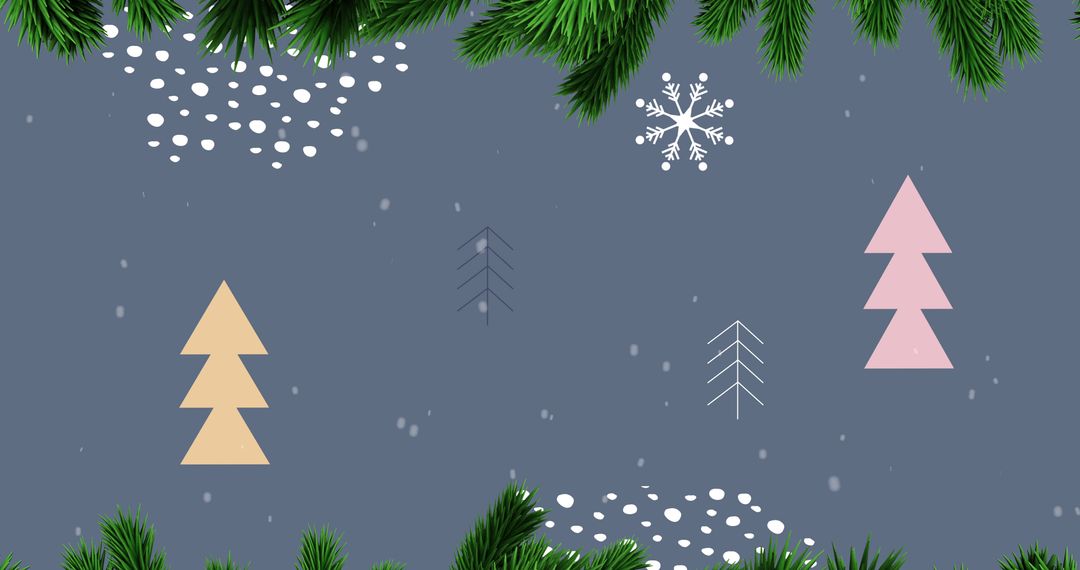Festive Fir Tree Branches with Minimalist Trees on Grey Snowy Background