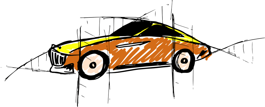 Hand-Drawn Sports Car Sketch on Transparent Background