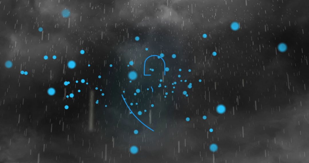 Shield with Padlock Icon in Rain Illustrating Cybersecurity