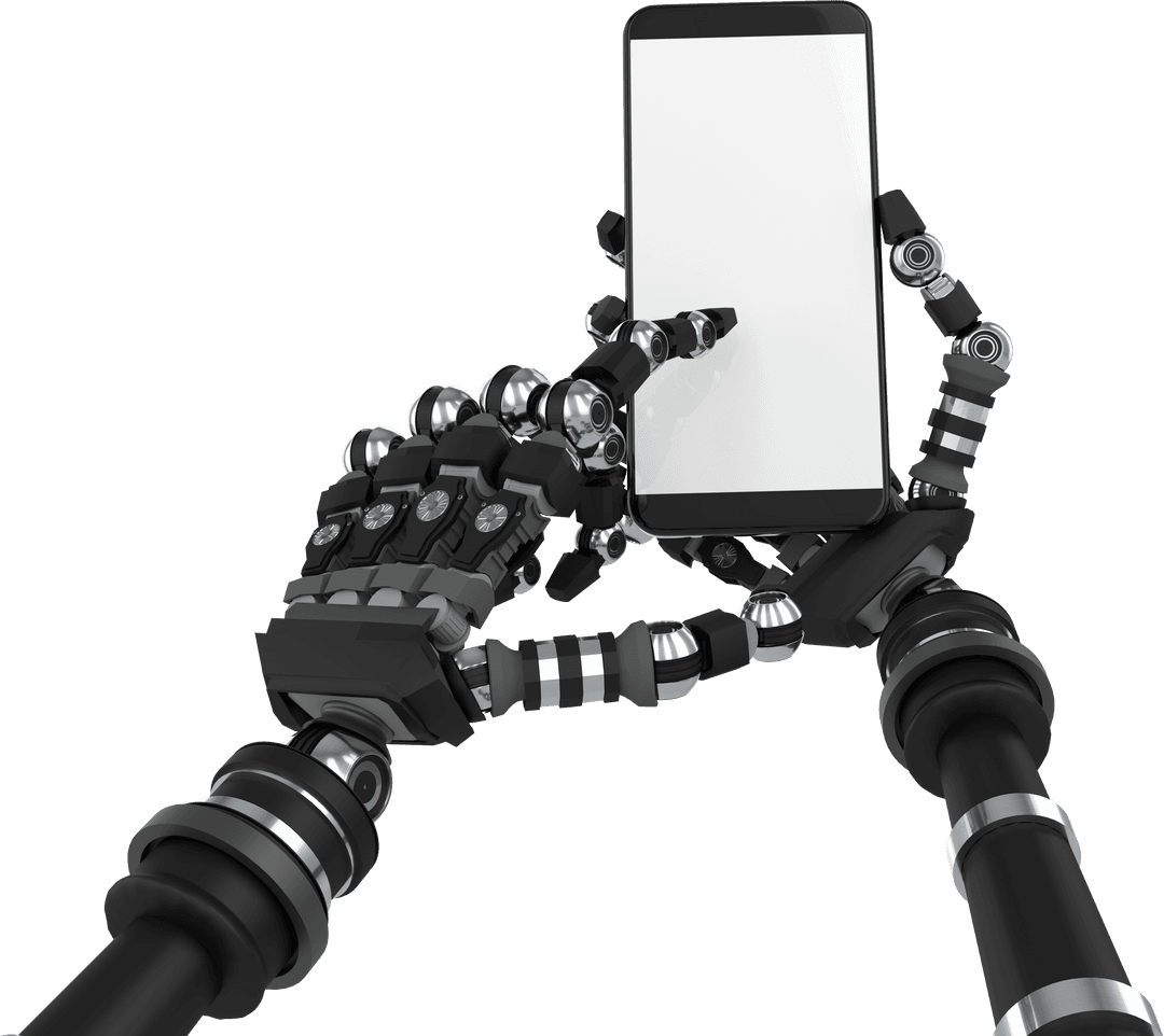 Robotic Hands Holding Smartphone with Transparent Background