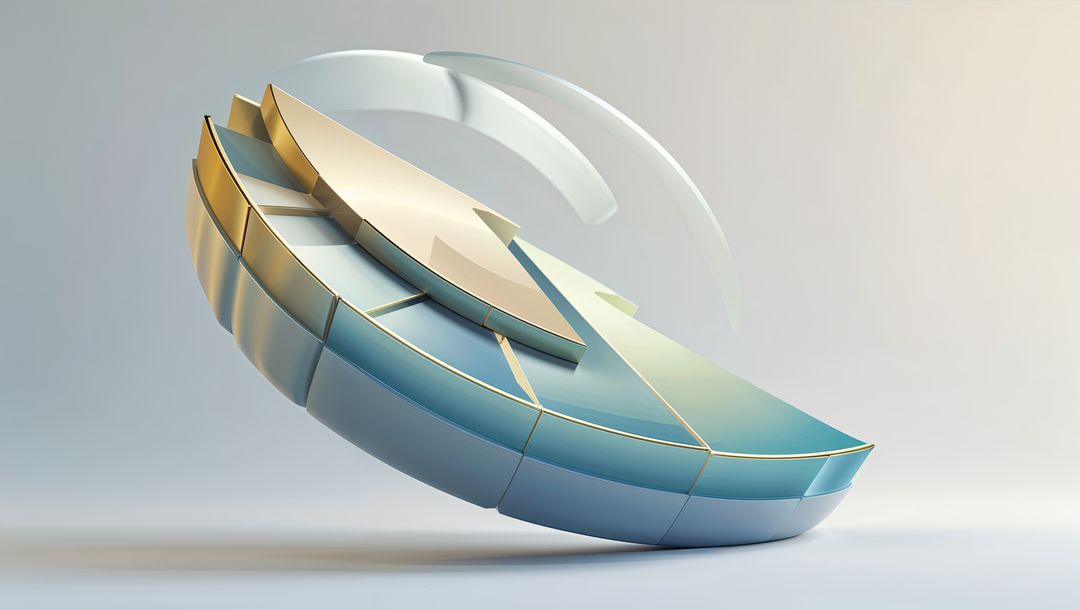 Futuristic 3D Sculptural Design with Reflective and Translucent Arcs