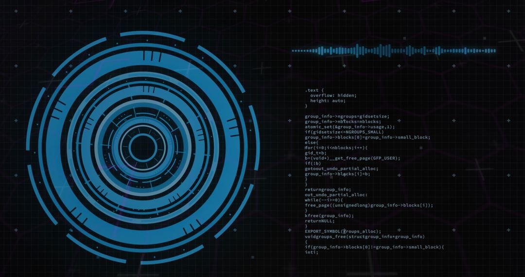 Futuristic Digital Interface with Neon Blue Scanners and Code