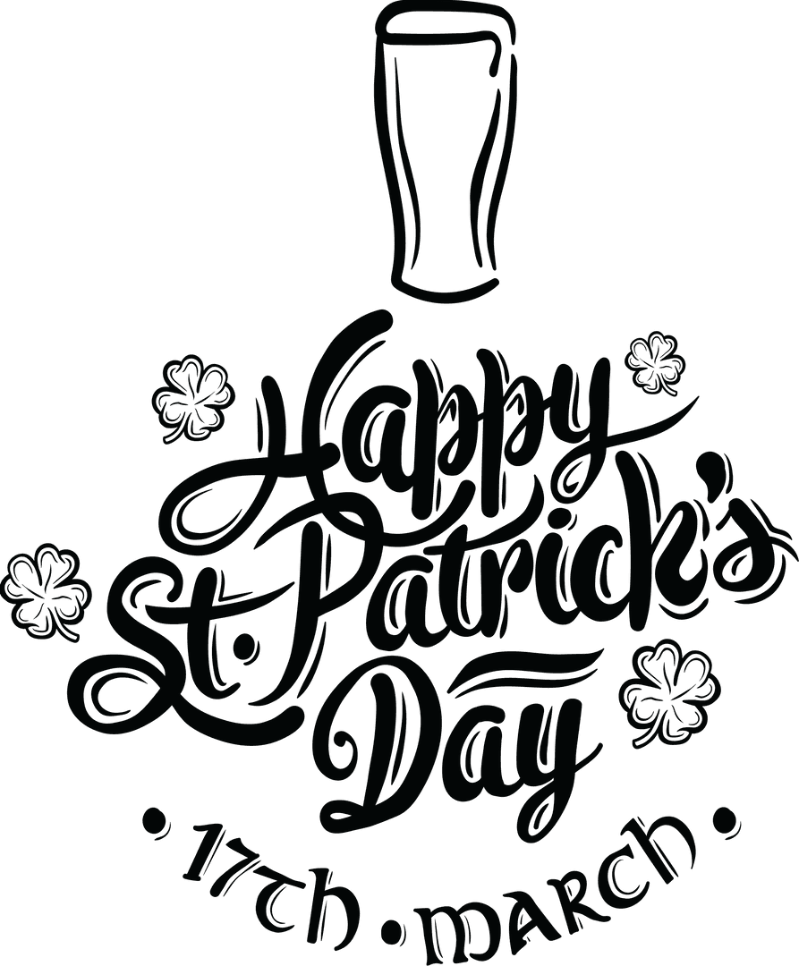 Transparent St. Patrick's Day Text with Pint and Clover Design