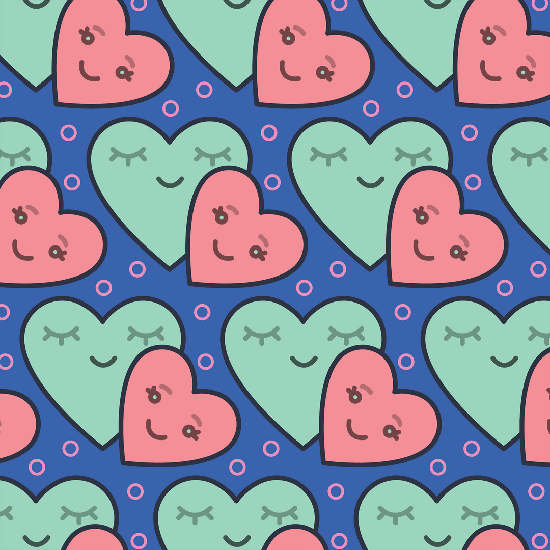 Colorful Heart Pattern on Blue and Transparent Background