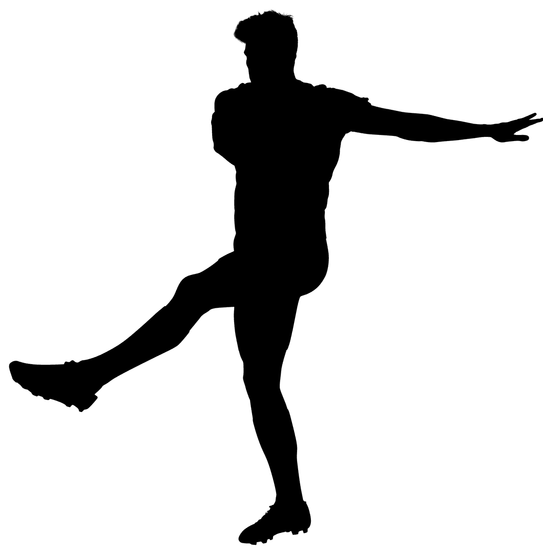 Footballer Silhouette Kicking Pose on Transparent Background
