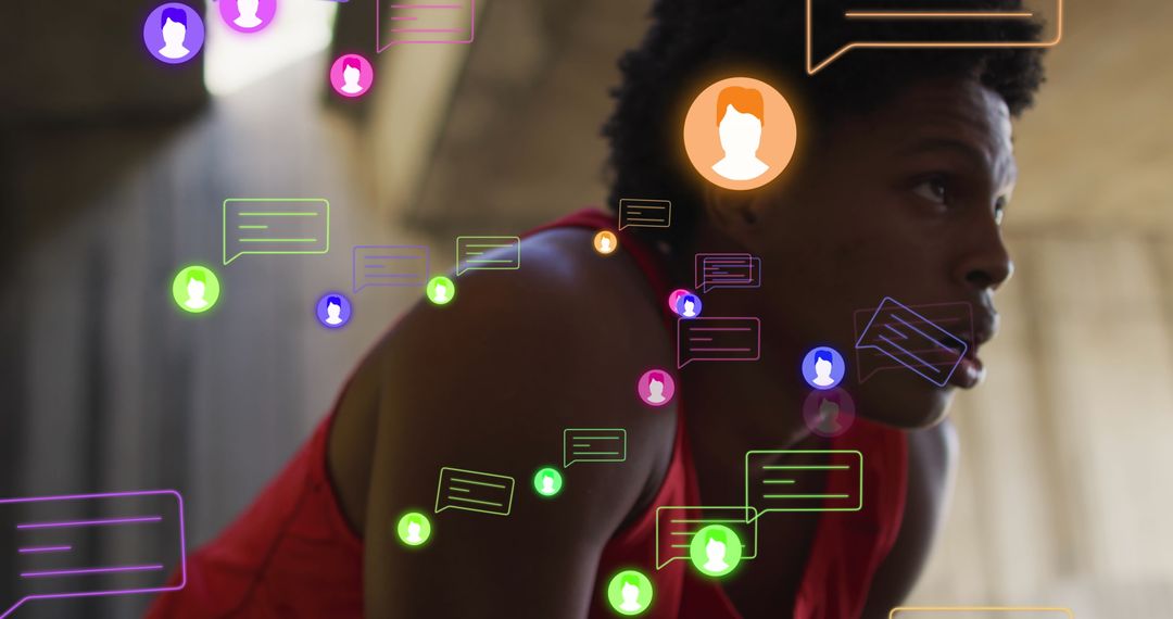 Athlete Engaging with Social Media Interactions Concept