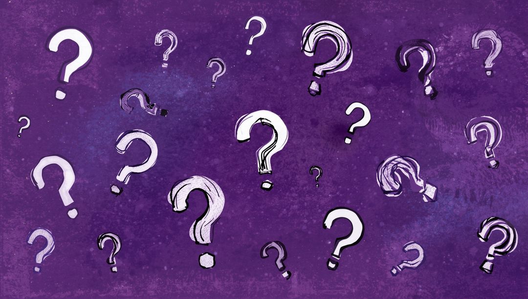 Colorful Question Marks Over Textured Purple Background