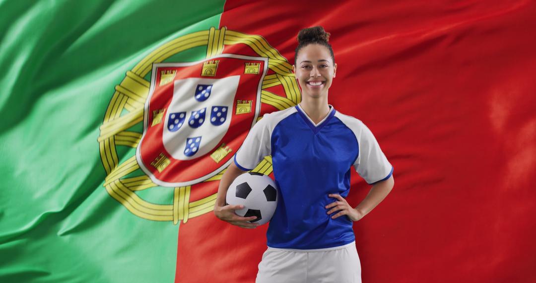 Female Soccer Player Standing Against Portugal Flag - Free Images, Stock Photos and Pictures on Pikwizard.com