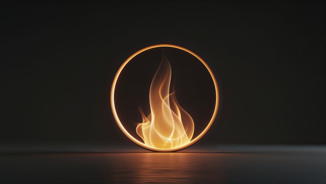 Abstract Flaming Circle on Dark Reflective Floor