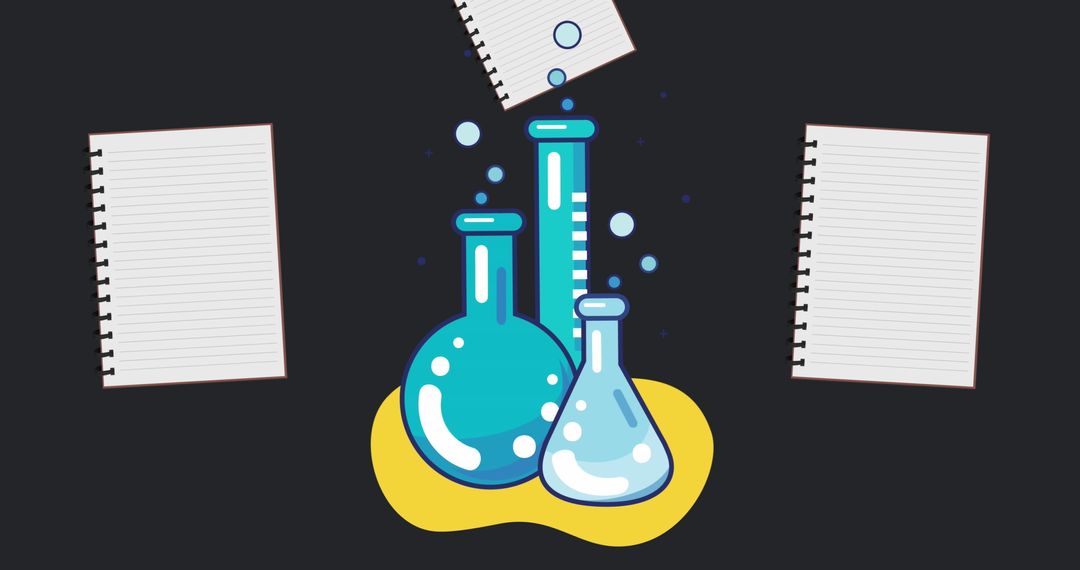 Chemistry Science Icons with Notebooks on Black Background for Education