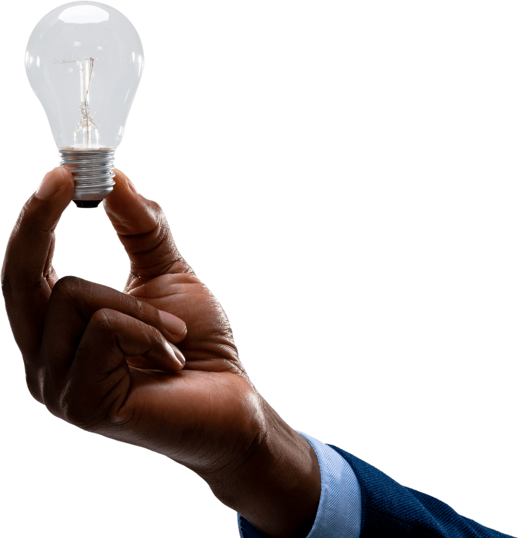 Transparent Businessman Hand Holding Light Bulb Symbolizing Ideas