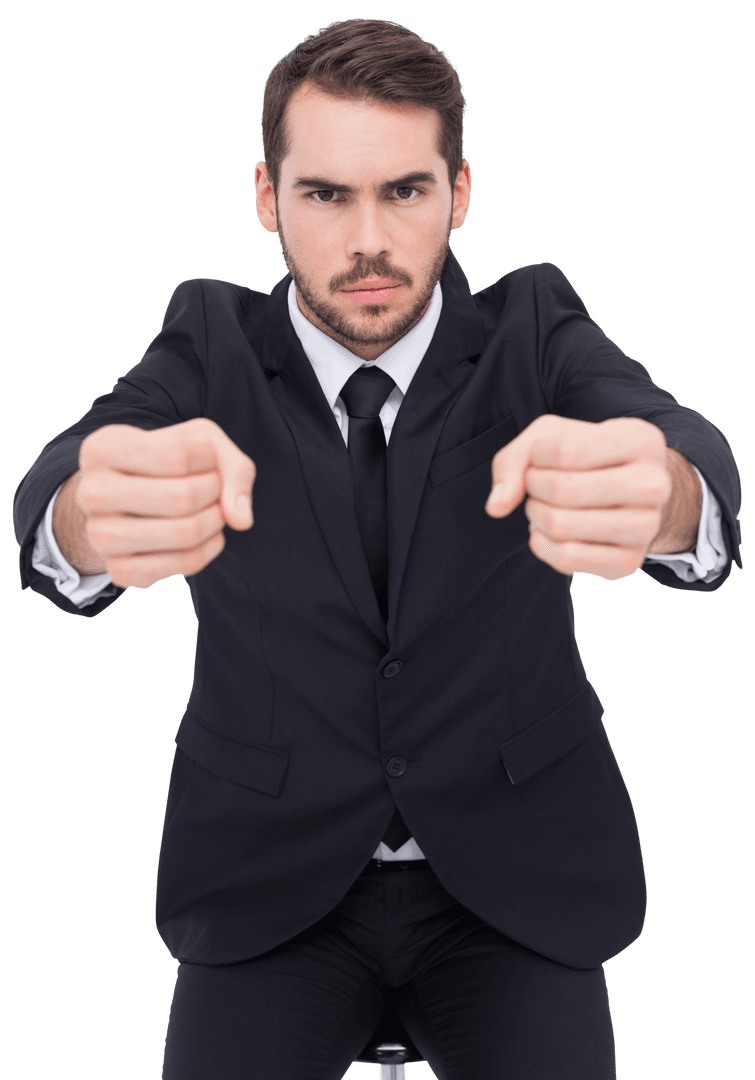 Transparent Angry Businessman Clenching Fists
