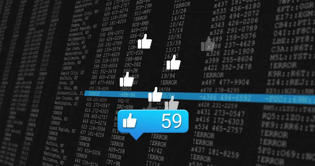 Digital Like Notifications Over Scrolling Terminal Code Illustrating Cyber Effect