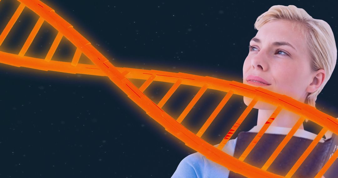 Caucasian Woman Contemplating DNA Structure in Science Concept