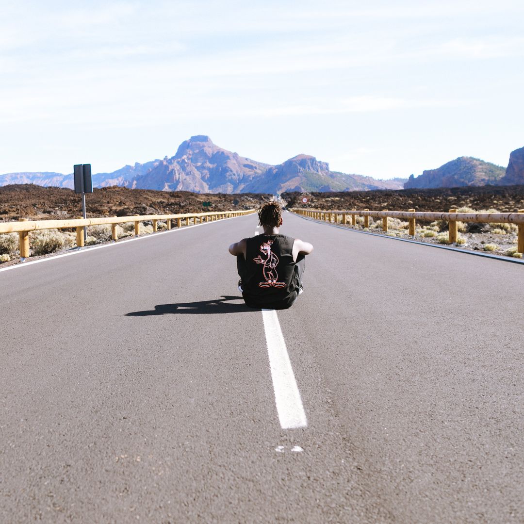 Lone Traveler Enjoying Open Road On Scenic Landscape