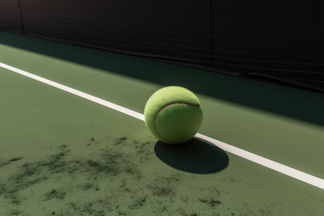 Close up of green tennis ball with shadow on tennis court created using generative ai technology - Free Images, Stock Photos and Pictures on Pikwizard.com