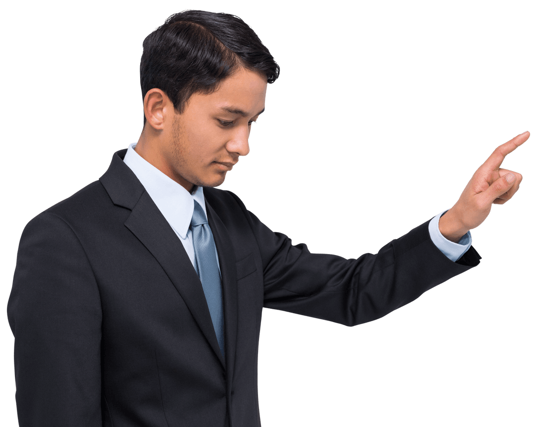 Focused Businessman Pointing on Transparent Background Professional Gesture PNG