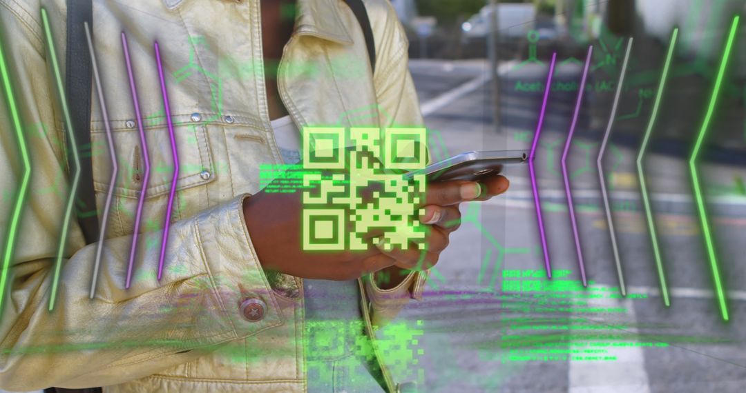 Person Using Smartphone and Scanning QR Code with Digital Overlay - Free Images, Stock Photos and Pictures on Pikwizard.com