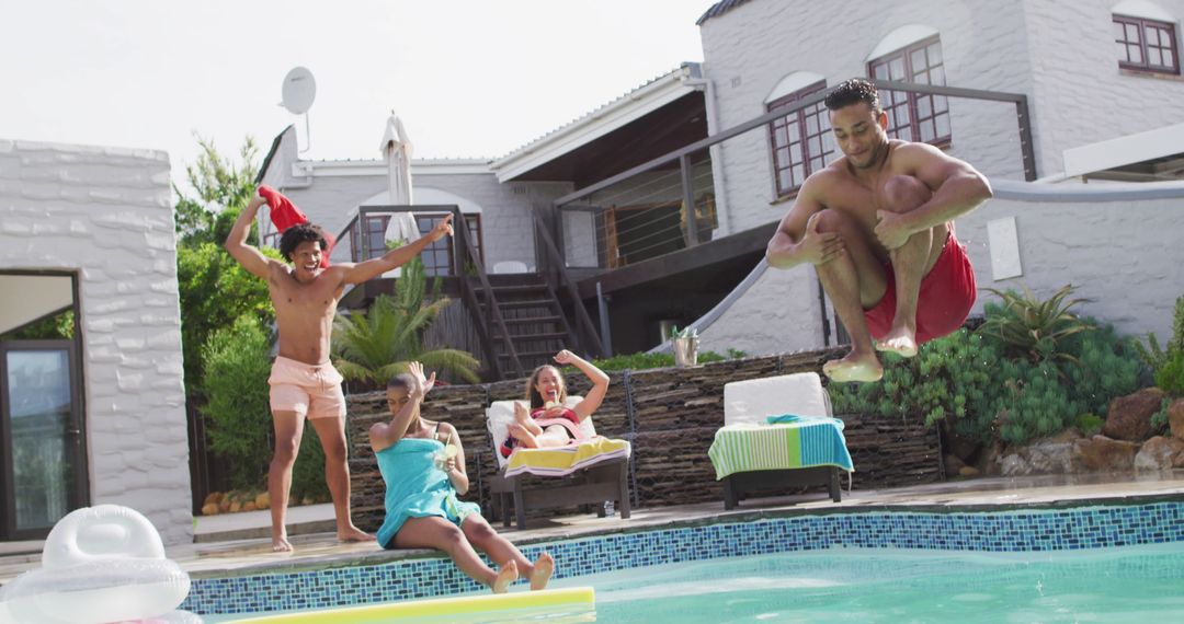 Friends Enjoying Pool Party with Warm Summer Vibes