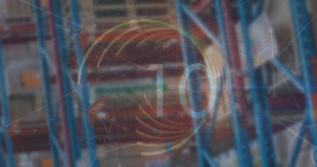 Blurry Warehouse with Digital Overlay of Number Ten