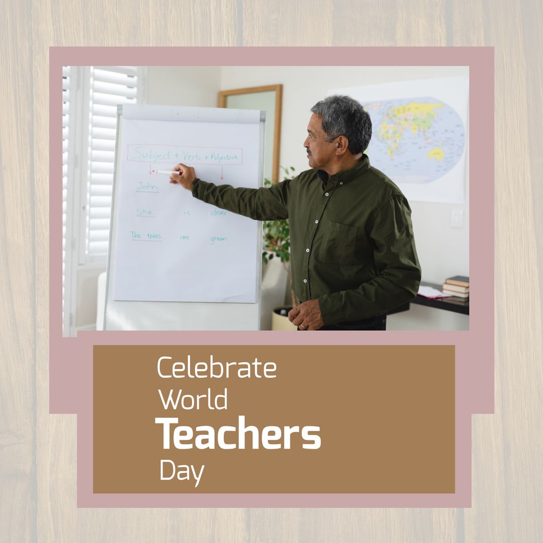 Celebrating World Teachers Day with Diverse Teacher in Classroom - Download Free Stock Templates Pikwizard.com